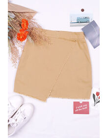 Fine Asymmetrical Frayed Skirt (Khaki)